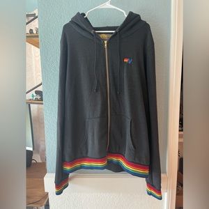 Aviator Nation heathered charcoal gray zip up hoodie size XXL (2XL)